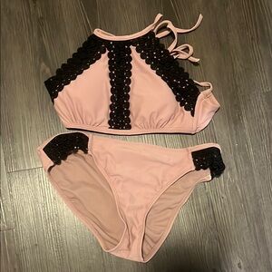 Chic Pink and Black Women's Bikini Set